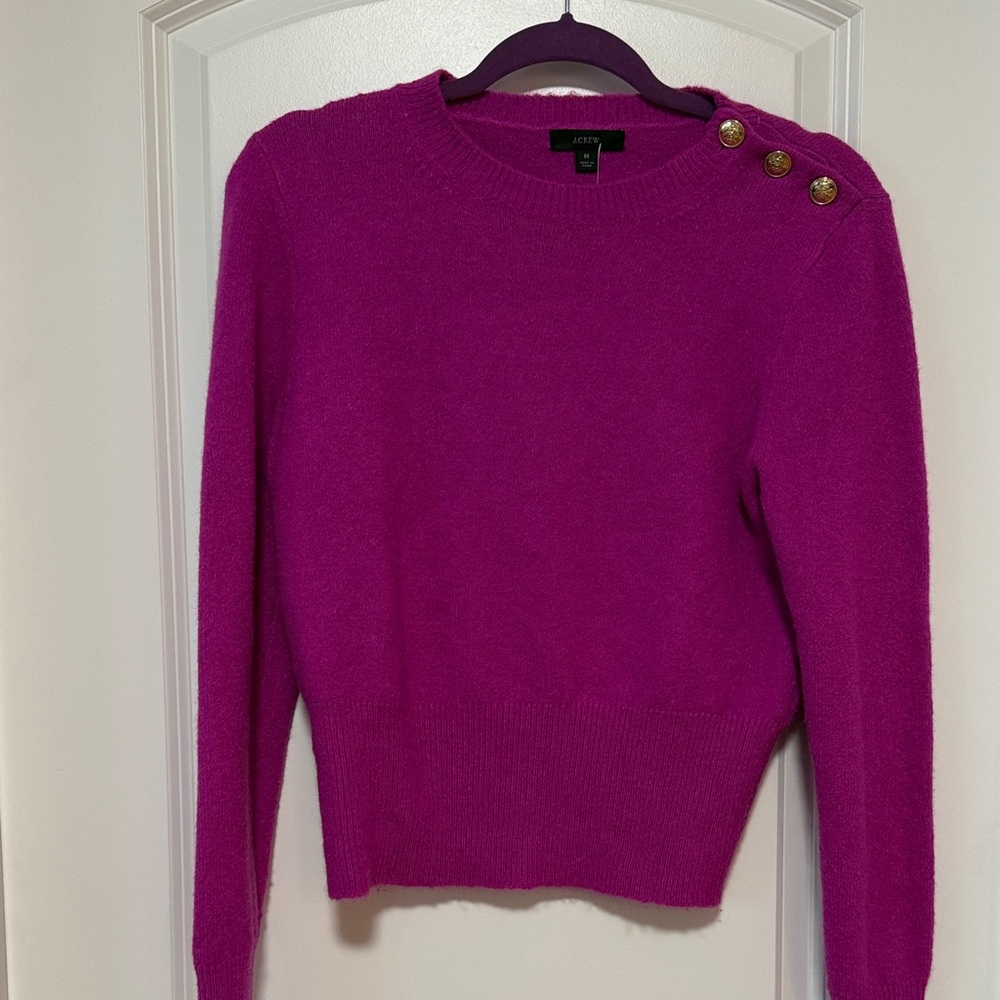 J. Crew Magenta Sweater with Gold Button Detail